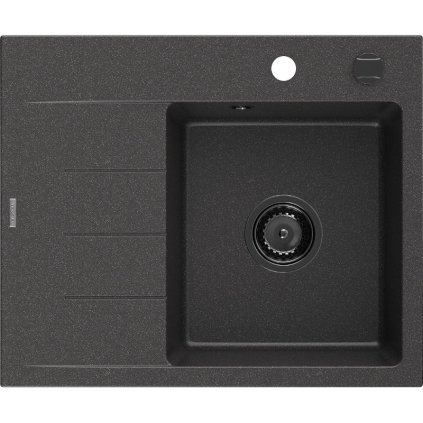 Mexen Ben, 1-komorový granitový dřez 600x500x190 mm, pravý + černý sifon, černá skvrnitá, 6523605000-76-B