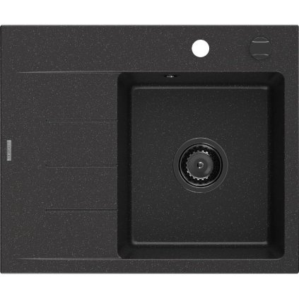 Mexen Ben, 1-komorový granitový dřez 600x500x190 mm, pravý + černý sifon, černá-stříbrná metalíza, 6523605000-73-B