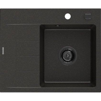 Mexen Ben, 1-komorový granitový dřez 600x500x190 mm, pravý + černý sifon, černá-zlatá metalíza, 6523605000-75-B