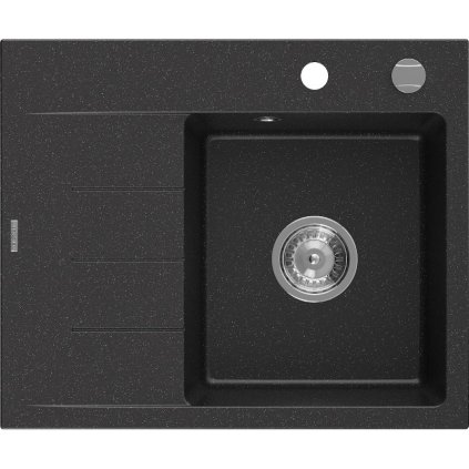 Mexen Ben, 1-komorový granitový dřez 600x500x190 mm, pravý + chromový sifon, černá-stříbrná metalíza, 6523605000-73