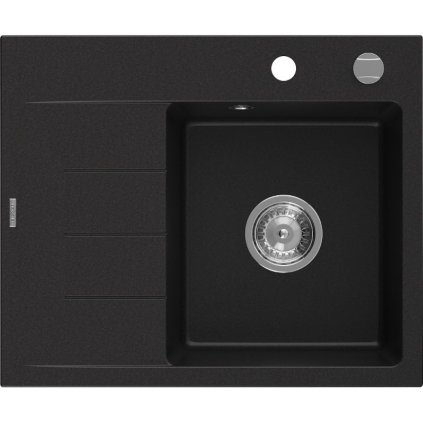 Mexen Ben, 1-komorový granitový dřez 600x500x190 mm, pravý + chromový sifon, černá, 6523605000-77