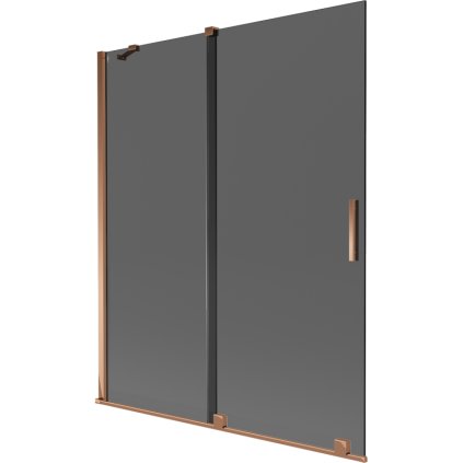 Mexen Velar, 2-křídlová posuvná vanová zástěna 140 x 150 cm, 8mm šedé sklo, růžové zlato, 896-140-000-41-60