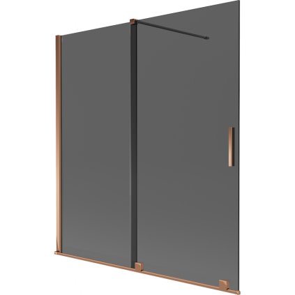 Mexen Velar, 2-křídlová posuvná vanová zástěna 150 x 150 cm, 8mm šedé sklo, růžové zlato, 896-150-000-41-60