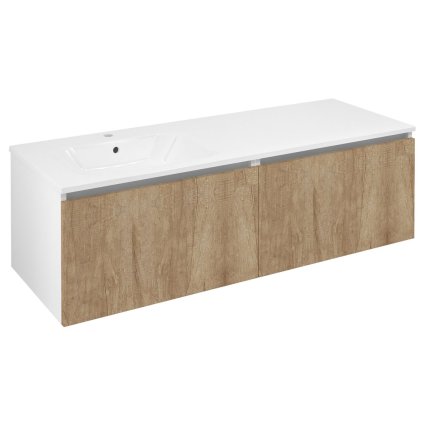 Sapho, LOREA skříňka s umyvadlem 141x46x51, 5cm (70+70cm), levá, dub alabama/bílá matná, LE070-2231-L-05