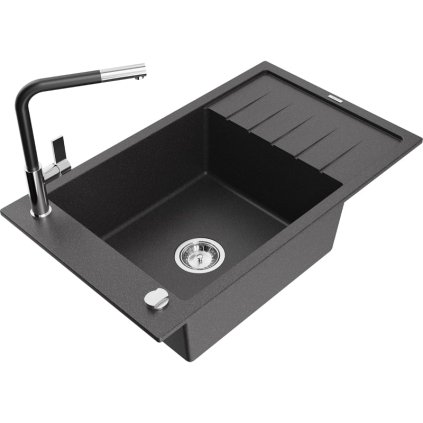 513097 mexen elias 1 komorovy granitovy drez 795x480x200 mm a drezova bateria flora cierna skvrnita 6511 76 670401 07