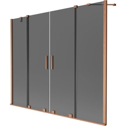 Mexen Velar Duo, 2-křídlová posuvná vanová zástěna 200 x 150 cm, 8mm šedé sklo, měděná matná, 896-200-000-42-65