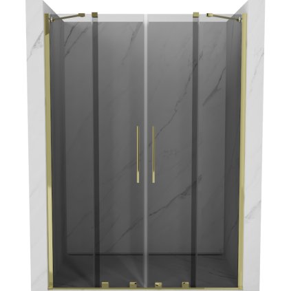 Mexen Velar Duo, posuvné sprchové dveře do otvoru 140 cm, 8mm šedé sklo, zlatá lesklá, 871-140-000-42-50