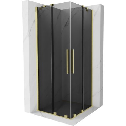Mexen Velar Duo, sprchový kout s posuvnými dveřmi 80 x 80 cm, 8mm šedé sklo, zlatá matná, 871-080-080-42-55