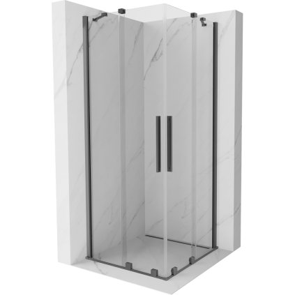 Mexen Velar Duo, sprchový kout s posuvnými dveřmi 90 x 90 cm, 8mm čiré sklo, broušený grafit, 871-090-090-02-95