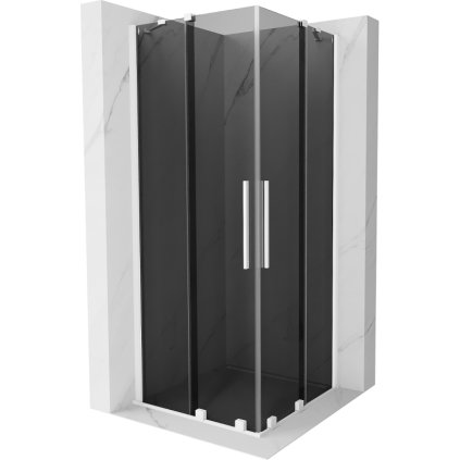 Mexen Velar Duo, sprchový kout s posuvnými dveřmi 90 x 90 cm, 8mm šedé sklo, bílá matná, 871-090-090-42-20