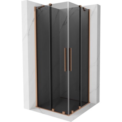 Mexen Velar Duo, sprchový kout s posuvnými dveřmi 90 x 90 cm, 8mm šedé sklo, měděná matná, 871-090-090-42-65