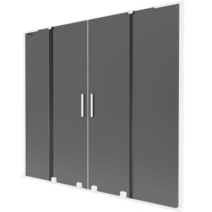Mexen Velar L Duo, 2-křídlová posuvná vanová zástěna 200 x 150 cm, 8mm šedé sklo, bílá matná, 896-200-003-42-20