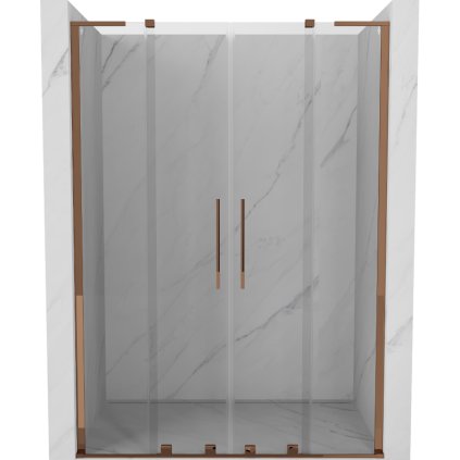 Mexen Velar L Duo, posuvné sprchové dveře do otvoru 140 cm, 8mm čiré sklo, růžové zlato, 871-140-003-02-60