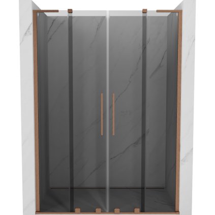 Mexen Velar L Duo, posuvné sprchové dveře do otvoru 150 cm, 8mm šedé sklo, měděná matná, 871-150-003-42-65