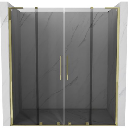 Mexen Velar L Duo, posuvné sprchové dveře do otvoru 170 cm, 8mm šedé sklo, zlatá lesklá, 871-170-003-42-50