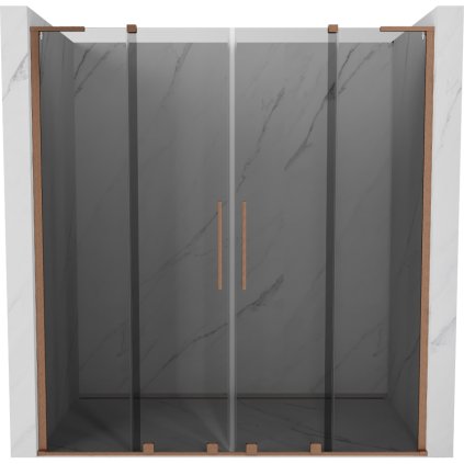 Mexen Velar L Duo, posuvné sprchové dveře do otvoru 200 cm, 8mm šedé sklo, měděná matná, 871-200-003-42-65