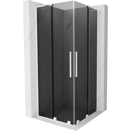 Mexen Velar L Duo, sprchový kout s posuvnými dveřmi 100 x 100 cm, 8mm šedé sklo, bílá matná, 871-100-100-02-43-20