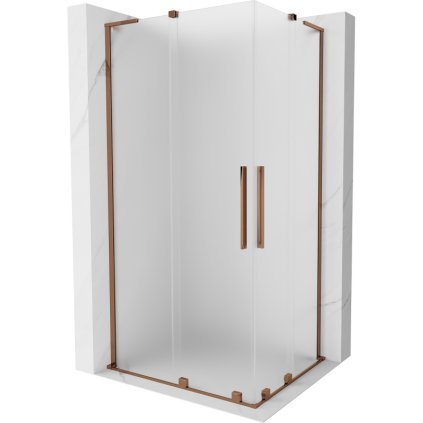 Mexen Velar L Duo, sprchový kout s posuvnými dveřmi 100 x 90 cm, 8mm sklo námraza, růžové zlato, 871-100-090-02-33-60