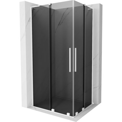 Mexen Velar L Duo, sprchový kout s posuvnými dveřmi 100 x 90 cm, 8mm šedé sklo, bílá matná, 871-100-090-02-43-20
