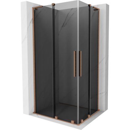 Mexen Velar L Duo, sprchový kout s posuvnými dveřmi 100 x 90 cm, 8mm šedé sklo, měděná matná, 871-100-090-02-43-65