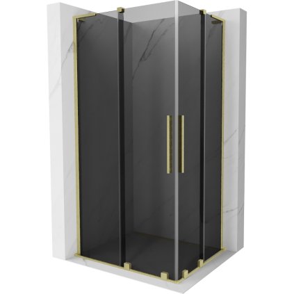 Mexen Velar L Duo, sprchový kout s posuvnými dveřmi 100 x 90 cm, 8mm šedé sklo, zlatá matná, 871-100-090-02-43-55
