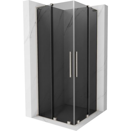 Mexen Velar L Duo, sprchový kout s posuvnými dveřmi 80 x 80 cm, 8mm šedé sklo, broušená ocel, 871-080-080-02-43-97