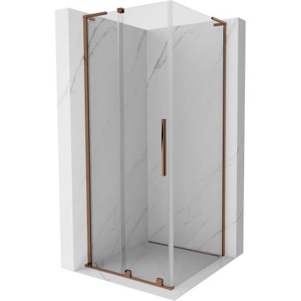 Mexen Velar L, sprchový kout s posuvnými dveřmi 100 x 100 cm, 8mm čiré sklo, růžové zlato, 871-100-100-03-60