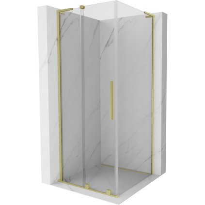 Mexen Velar L, sprchový kout s posuvnými dveřmi 90 x 90 cm, 8mm čiré sklo, zlatá matná, 871-090-090-03-55