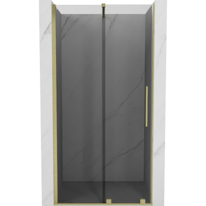 Mexen Velar, posuvné sprchové dveře do otvoru 90 cm, 8mm šedé sklo, zlatá matná, 871-090-000-41-55