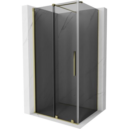 Mexen Velar, sprchový kout s posuvnými dveřmi 90 x 85 cm, 8mm šedé sklo, zlatá lesklá, 871-090-085-41-50