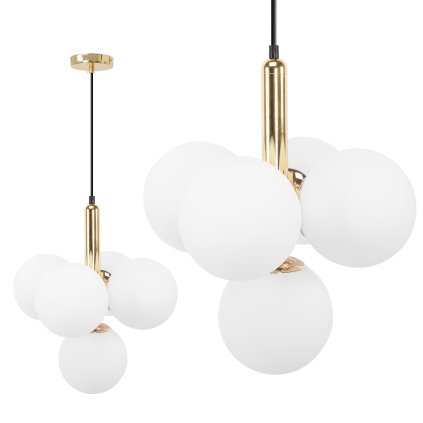 Toolight, závěsné svítidlo s bílými koulemi 5xE27 APP1574-5CP, bílá-zlatá, OSW-00360