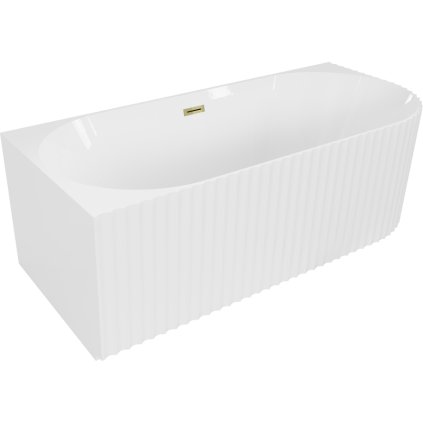 Mexen Gia, volně stojící rohová vana, drážkovaná, levá, 170 x 80 cm, bílá lesklá, zlatý lesklý přepad, 52701708000L-50