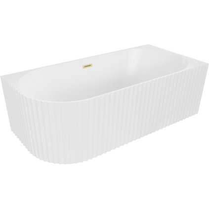 Mexen Gia, volně stojící rohová vana, drážkovaná, pravá, 170 x 80 cm, bílá matná, zlatý matný přepad, 52701708001P-55