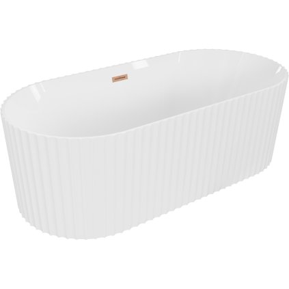 Mexen Paola, volně stojící vana, drážkovaná, 150 x 75 cm, bílá lesklá, měděná matná, 52721507500-65