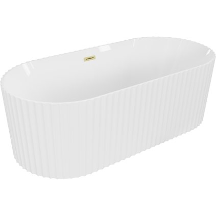 Mexen Paola, volně stojící vana, drážkovaná, 170 x 80 cm, bílá lesklá, zlatý matný přepad, 52721708000-55