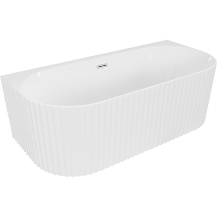 Mexen Sella, volně stojící vana ke stěně, drážkovaná, 170 x 80 cm, bílá lesklá, broušená ocel, 52711708000-97