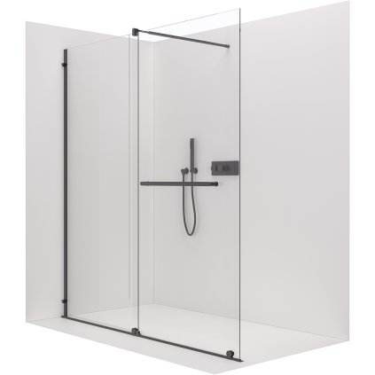 CERANO - Sprchová zástěna Medin L/P - černá matná, transparentní sklo - 140x195 cm - dvoudílná pevná