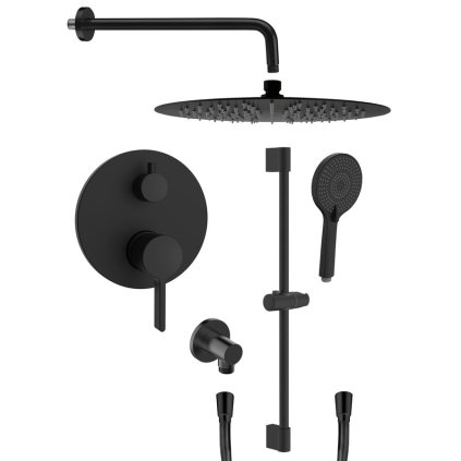 Sapho, ICONIC podomítková sprchová souprava s pákovou baterií, 2 výstupy, černá mat, AF042B-02