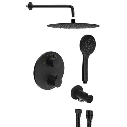 Sapho, Podomítkový sprchový set s termostatickou baterií, box, 2 výstupy, černá mat, RH399B-01