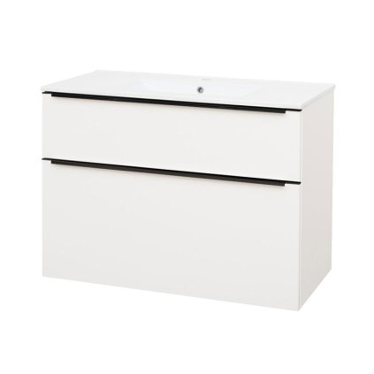 Mereo, Mailo, koupelnová skříňka s keramickým umyvadlem 101 cm, černé madlo, CN512B