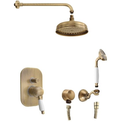 Sapho, KIRKÉ WHITE podomítkový sprchový set s pákovou baterií, 2 výstupy, bílá páčka, bronz, KI42BB-01