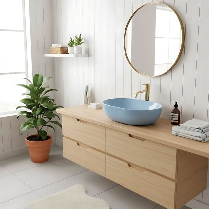 Rea Lisa, umyvadlo na desku 490x350x140 mm, světle modrá lesklá, REA-U6620