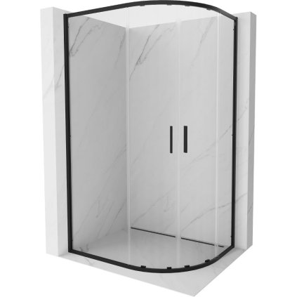 Mexen Exo, asymetrický sprchový kout s posuvnými dveřmi 100 x 80 cm, 6mm čiré sklo, černý profil, 8132-100-080-70-00