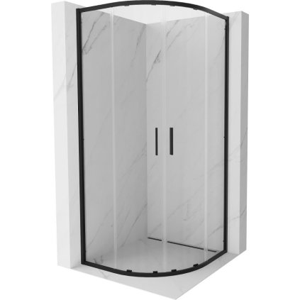 Mexen Exo, asymetrický sprchový kout s posuvnými dveřmi 90 x 90 cm, 6mm čiré sklo, černý profil, 8132-090-090-70-00