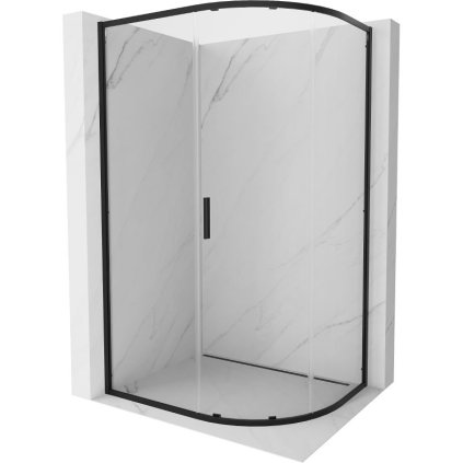 Mexen Exo, asymetrický sprchový kout s posuvnými dveřmi 100 x 80 cm, 6mm čiré sklo, černý profil, 8131-100-080-70-00