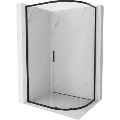 Mexen Exo, asymetrický sprchový kout s posuvnými dveřmi 100 x 90 cm, 6mm čiré sklo, černý profil, 8131-100-090-70-00