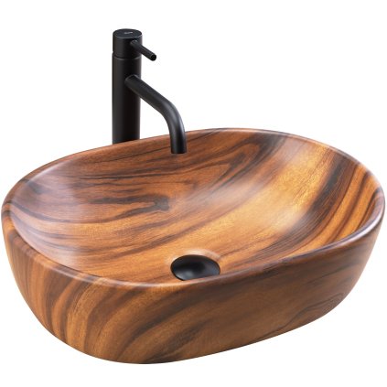 Rea Amelia Wood, umyvadlo na desku 480x345x135 mm, imitace dřeva-hnědá matná, REA-U5060