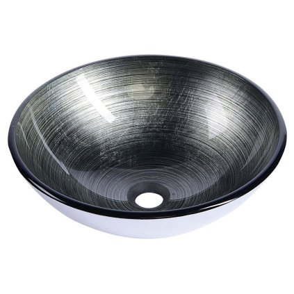 Sapho, DAMAR skleněné umyvadlo na desku Ø 42 cm, tmavě šedá/stříbrná, 2501-20