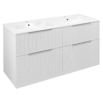 Sapho, CIRASA umyvadlová skříňka s dvojitým umyvadlem 121x66x46cm, bílá matná strip, CR121-3131S-21