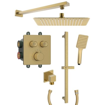 Sapho, SMART SELECT sprchový set s termostatickou baterií, 2 výstupy, posuvný držák sprchy, zlato mat, RP042GB-02